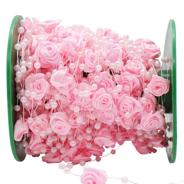 5 метров леска искусственные розовые жемчужные бусины в форме цветка цепочка гирлянда цветок для свадебной вечеринки Свадебный букет аксессуар для волос - Цвет: 5m Pink Rose Pearl