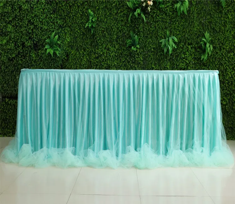 Organza Handmade Table Skirt for Party Wedding Home Decoration Birthday Party Wedding Party Banquet Table Skirting - Цвет: Светло-зеленый