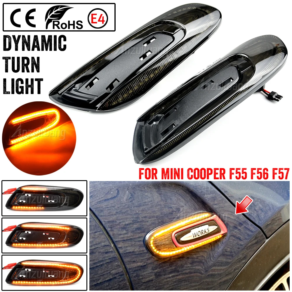 

2X Dynamic LED Fender Marker Light Side Marker Lamp light Amber light smoke lens For Mini Cooper F55 F56 F57