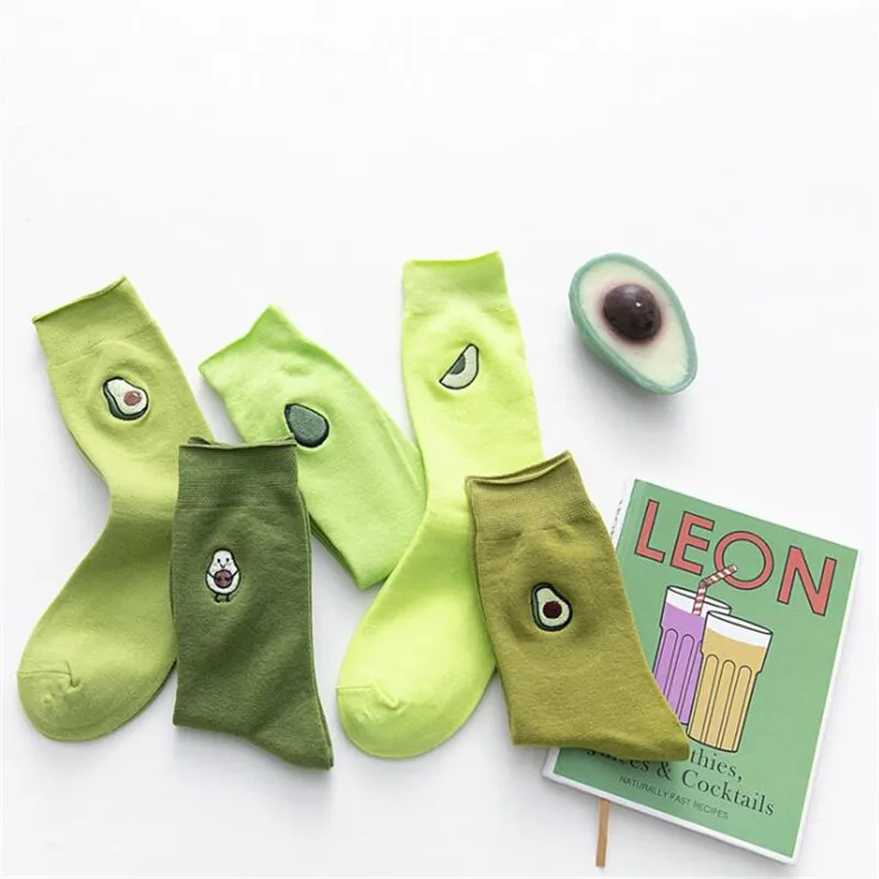 Забавные носки с вышивкой авокадо в стиле Харадзюку, 5 цветов, милые носки для женщин, девочек, Divertidos, креативные Sokken, женские носки