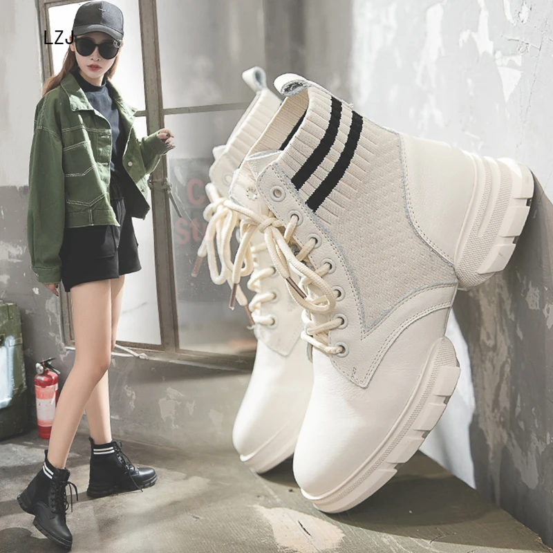

LZJ 2019 Front Zipper Black Ankle Boot for Women Fashion Cross Straps Net Red Women Boots Low Heel Cool Style Autumn Women Shoes