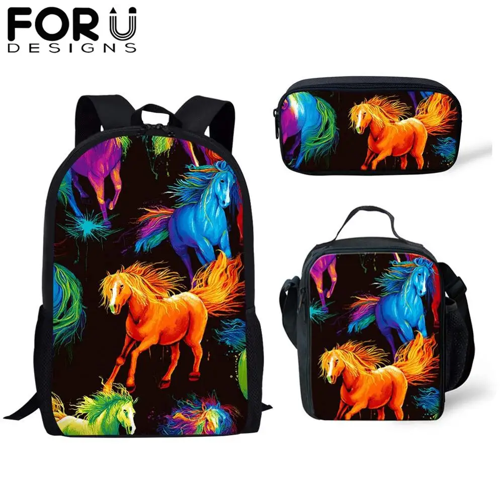 FORUDESIGNS/3 шт./компл. рюкзак для девочек с рисунком лошади школьный детский подарок для мальчиков сумка для книг дорожная сумка