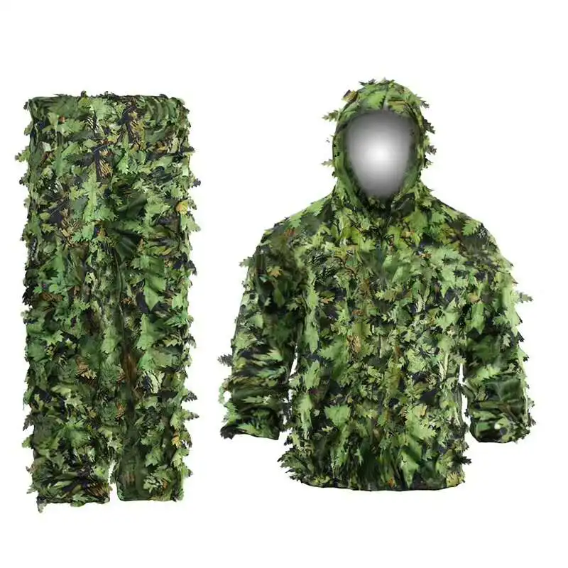 Ghillie Suit Sticky flower bionic leaves Green Leaves Camouflage Suit Hunting Ghillie Suit Woodland Camouflage Universal Camo Sniper Army