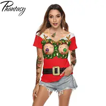 Phantasy Модные женские футболки с рождественским узором на груди, карнавальный костюм, вечерние футболки с 3D принтом на Рождество