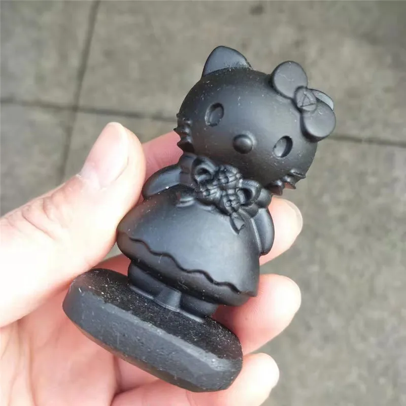 1 шт. натуральный 3D ручной резной обсидиан кварц аниме Хрустальная скульптура Кристалл хеллокитти ремесла для свадебного подарка
