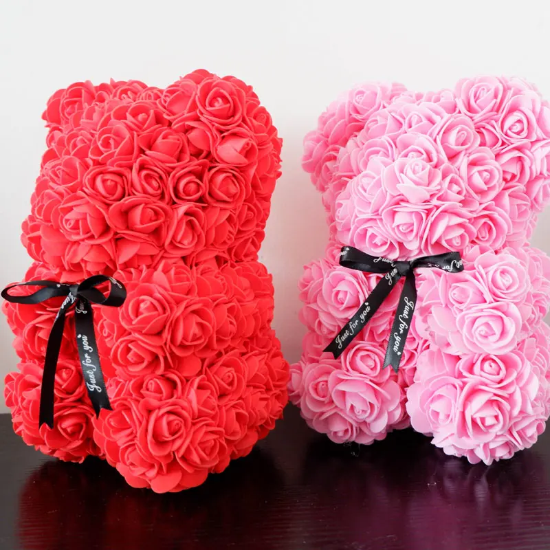 Розовый плюшевый мишка 25 см искусственные цветы розы медведь ПЭ пена Роза медведь Девушка День Святого Валентина подарок на день рождения Прямая