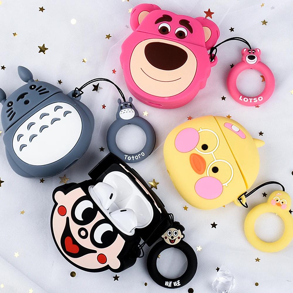 

For Airpods Case Cute Cartoon Silicone Earphone Case for Apple Airpods 2/1 Charging Box for Airpods Cover with Finger Ring Strap