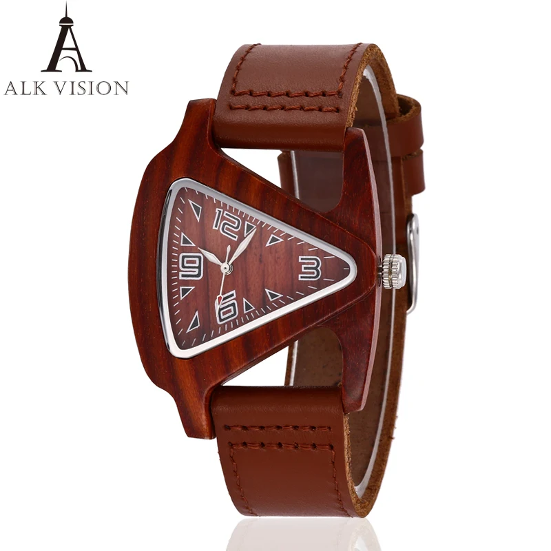Bamboo Triangle Colorful Women Wood Wrist Watch Ladies Wooden Watches 2022 Leather Strap Female Male Quartz Wristwatch Saati