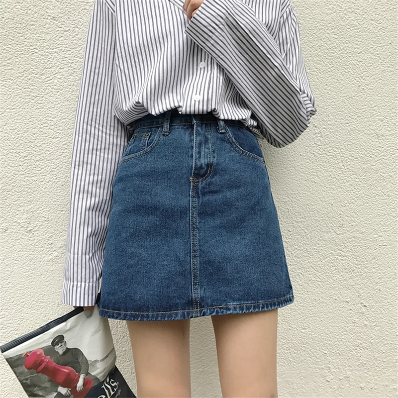 Юбки для женщин 2020 летняя Новинка Ретро однотонная джинсовая юбка с высокой