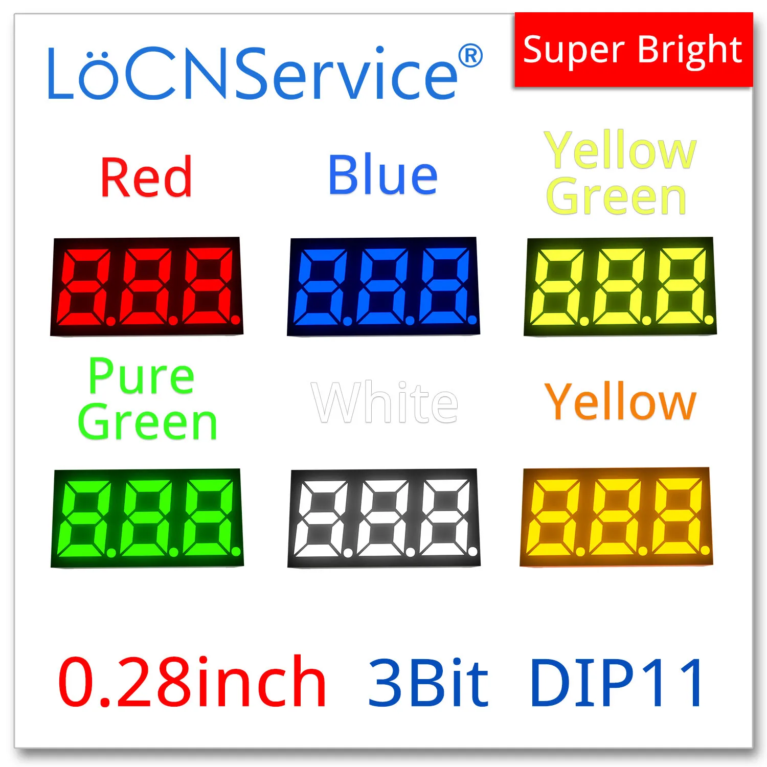 LoCNService 30PCS 0.28Inch Digital Tube LED Display 3 Bit Red Yellow Green Blue White Common Anode / Cathode 7 Segment 0.28 inch |