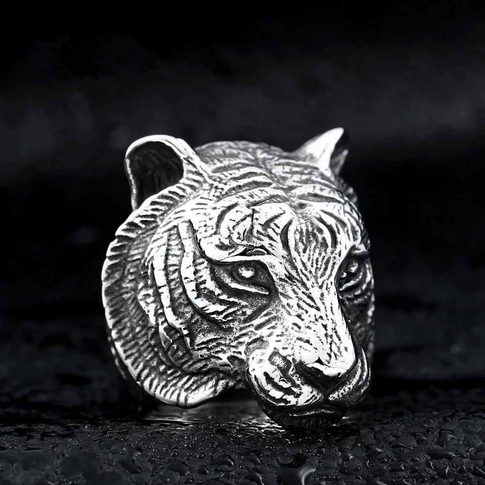 

Vintage Men's Tiger Head Ring Personality Domineering Motorcycle Party Biker Ring Animal Tiger Ring Male Jewelry Accessories