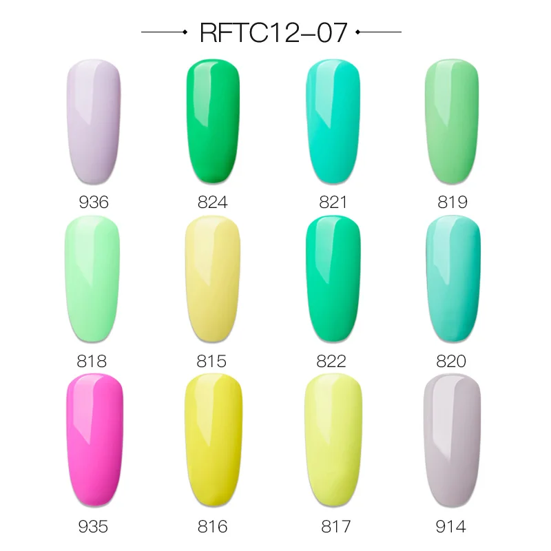 RFTC12-07 Розалинд набор гель-лаков для ногтей 12 шт./компл. Радуга блестящий гель маникюрный набор блеск акриловый Фрезер для ногтей cо шлифовальными комплект Лаки все для маникюра - Цвет: RFTC12-07
