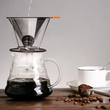 

New Stainless Steel Coffee Filter Basket Reusable Pour Over Coffee Filter Cone Coffee Dripper Paperless Outdoor portable Filters