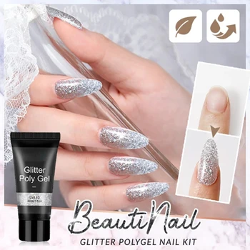

Glitter Poly Gel UV LED Builder Gel Tips Enhancement Quick Nail Extension Gel KG66