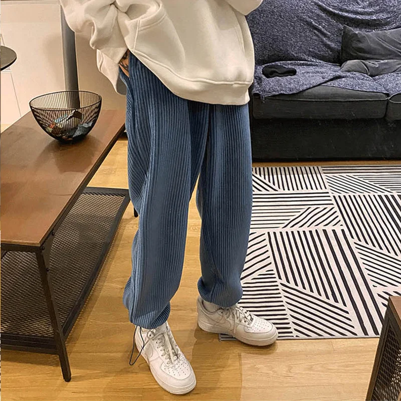 

Men's Casual Tie Leg Straight Pants New Corduroy Solid Color Oversize Trousers Man Korean Streetwear Trousers Male Clothing 2XL