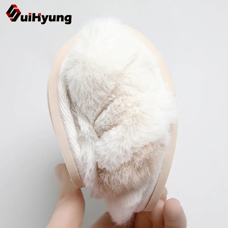 Suihyung/женские пушистые тапочки; зимние теплые домашние тапочки из искусственного меха; нескользящая домашняя обувь; женские плюшевые тапочки; шлепанцы; меховая обувь