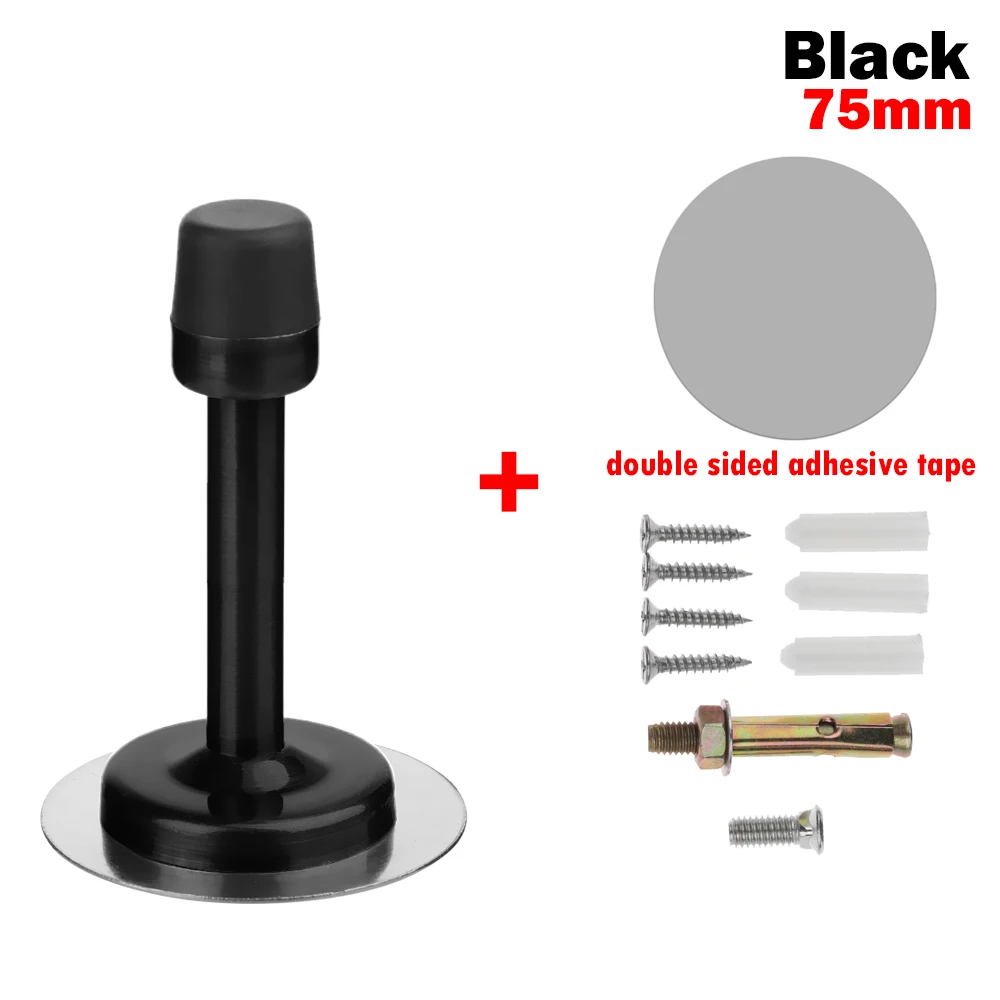 75mm-black Самоклеющиеся Круглые двойные фиксаторы для двери из нержавеющей стали, резиновые фиксаторы для предотвращения столкновений, бесшумные стопоры для дома и офиса - Цвет: 75mm-black