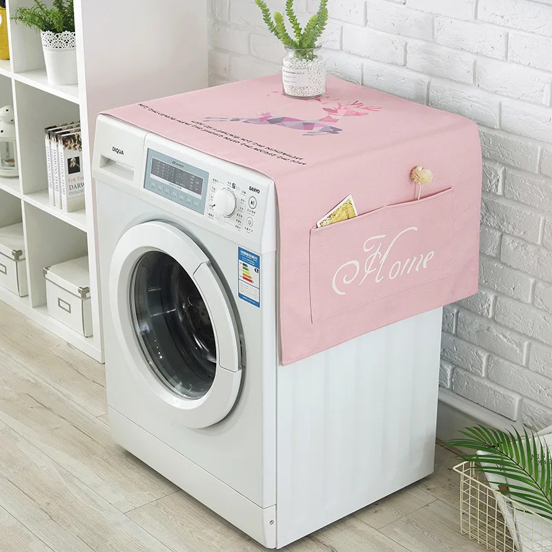 

Single Door Refrigerator Roller Washing Machine Cover Cloth Yi Cotton Linen Northern European-Style Plaid Dust Cover Towel Cover
