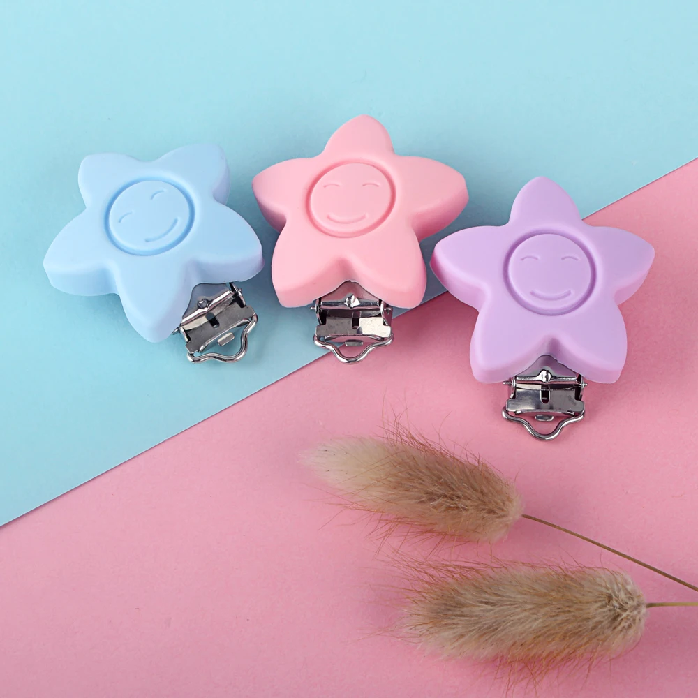 Keep&Grow 10pcs Star Shaped Pacifier Clips Holder Baby Teething Toys BPA Free Baby Teethers Handmade Nipple Chain Accessories