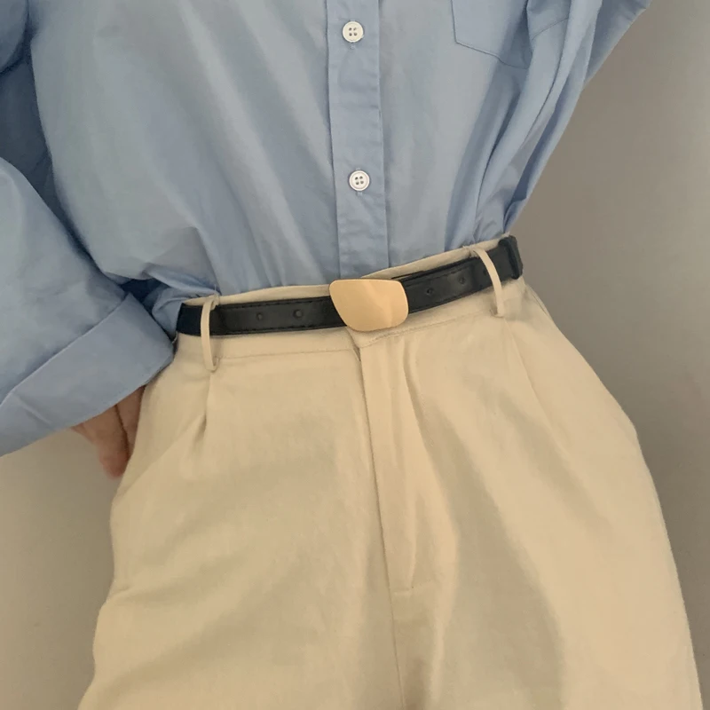 

Fashion Women Belt Luxury Brand Gold Silver Buckle PU Leather Black Casual Waist Strap All-match Jeans Trousers Ladies Waistband