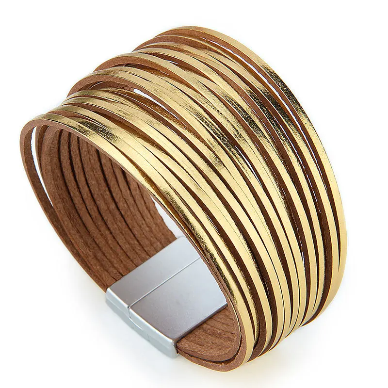 Leather Bracelet WYBU Mixed Color Multilayer Women Handmade Leather Bracelet Magnet Buckle Wide Fashiion Jewelry