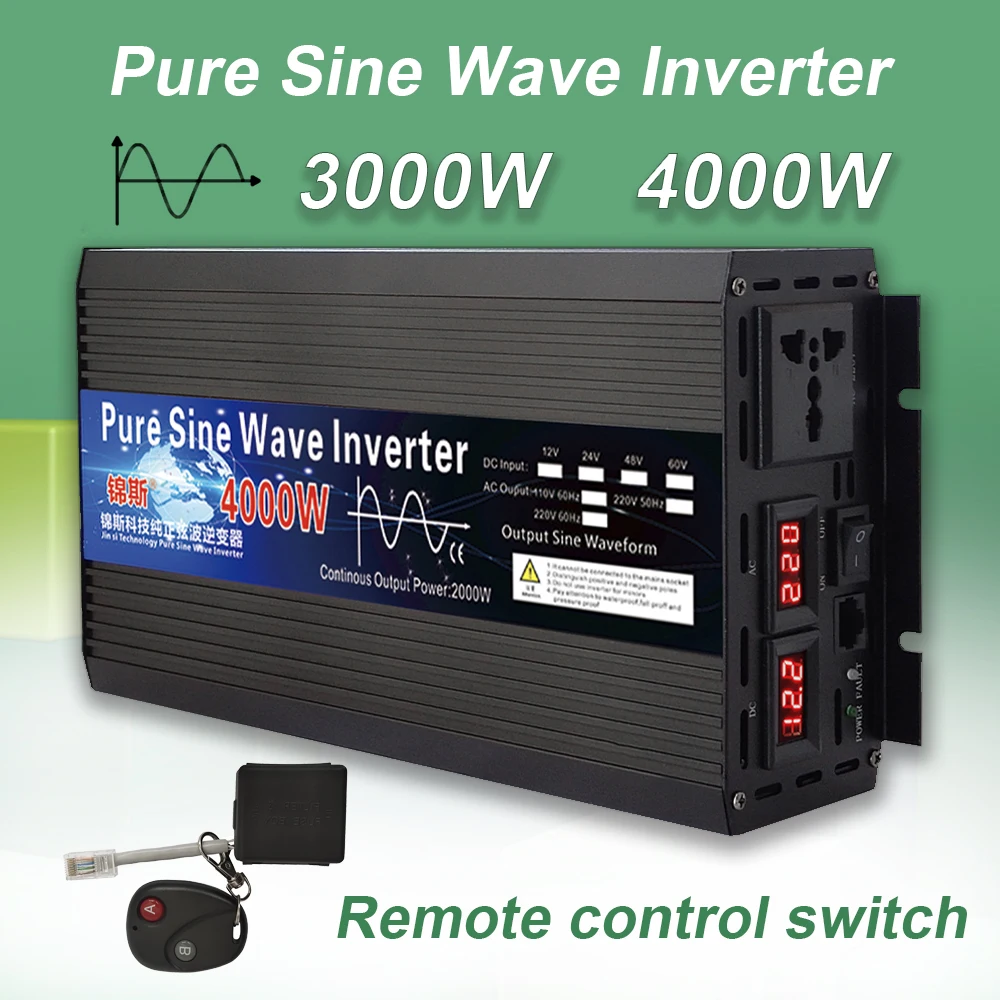 Inverter A Onda Sinusoidale Pura Dc 12V 24V 220V 2000W 3000W 4000W Inversor Power Car Inverter Solare Convertitore Display A Led Telecomando