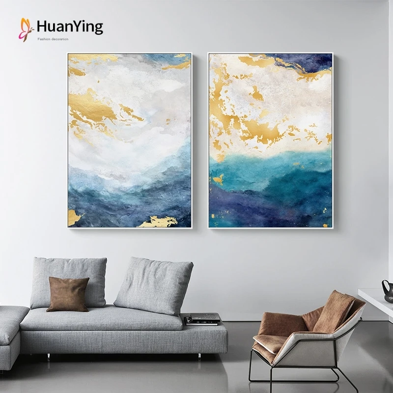

Abstract Painting Picture Blue and White Canvas Poster Modern Wall Art Pictures for Living Room Bedroom Corridor Home Decoration