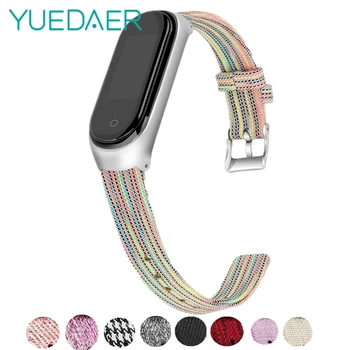 

YUEDAER Colorful Canvas Nylon Strap For Xiaomi Mi Band 4 Rainbow Fabric Bracelet + Metal Case Protective For Mi Band 4 Wristband