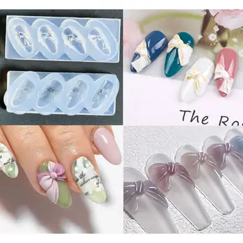 

5Pc Handmade Nail Bow Silicone Resin Mold Bowtie Carving Mold Nail Art Mould Kit AXYD