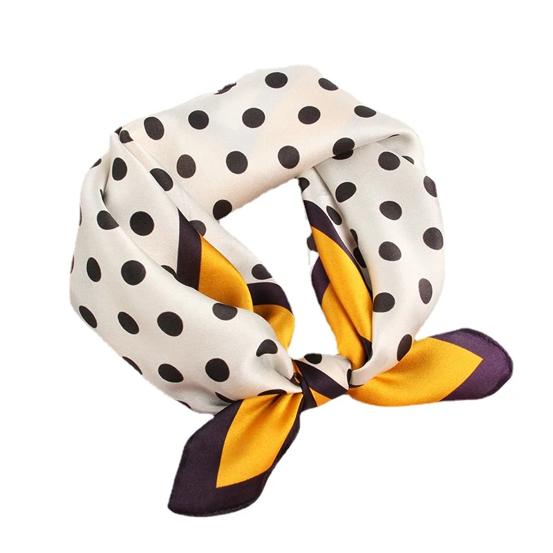 

YHXFJ5353A 2pcs/lot Female Joker Spring and Autumn Polka Dot Small Square Scarf Summer Sun Protection Shawl 100% Silk Scarves