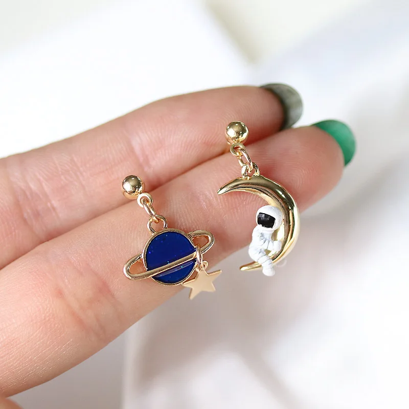 

Moon Planet Asymmetric Earrings Female Temperament P ersonality Ins Simple Earrings