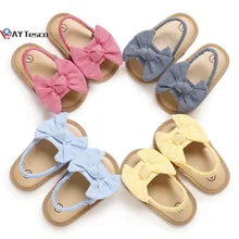 Anyuan2020 bebê meninas arco nó sandálias bonito verão macio sola plana sapatos de princesa infantil não deslizamento primeiros caminhantes