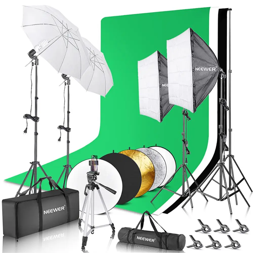 US $208.98 Neewer Complete Photography Lighting Kit 85x10feet Background Support System800W 5500K Umbrellas Softbox Continuous Lighting