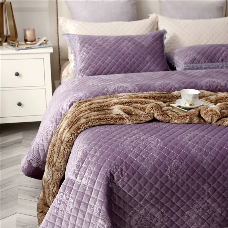 Бежевое фиолетовое зеленое роскошное Европейское стильное флисовое покрывало из ткани простыня, наволочка Покрывало на кровать 245X245 см 3 шт покрывало для двуспальная кровать покрывало стеганое - Цвет: Charm purple