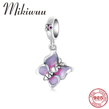 

Authentic 100% 925 Sterling Silver Purple Enamel Fine Butterfly Charm Beads Fit Original Charms Pandora Pendant Bracelet Jewelry
