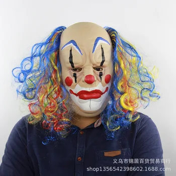 

Color Curly Hair Bald Clown Mask Halloween Ball Performance Props Horror Ghost Funny Latex Mask Mask