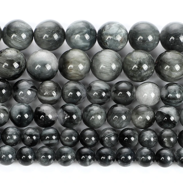 12mm HAWKS EYE AGATE Round Gemstone Beads, grey and white, natural gem