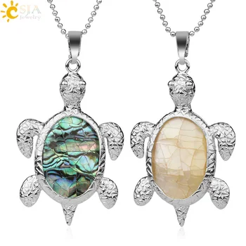 

CSJA Tortoise Pendant New Zealand Natural Abalone Shell Oval Beads Turtle Necklace Lucky Animal Charm Jewelry for Women Men G202