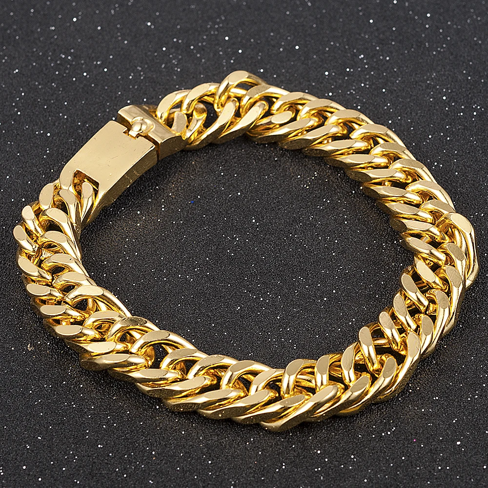 

14mm Men's Heavy Solid Stainless Steel Curb Chain Bracelet Fashion Jewelry Gold Men Bracelet