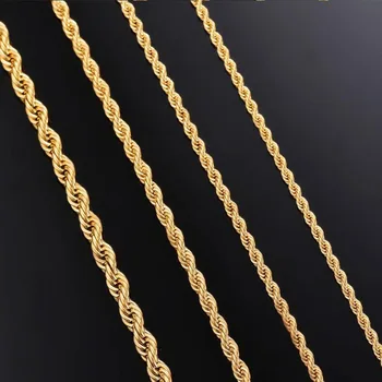 Width 2mm/2.5mm/3mm/4mm/5mm/6mm Twisted Rope Link Chain Gold Color Necklace for Men Women Stainless Steel Chain Necklace Jewelry 1