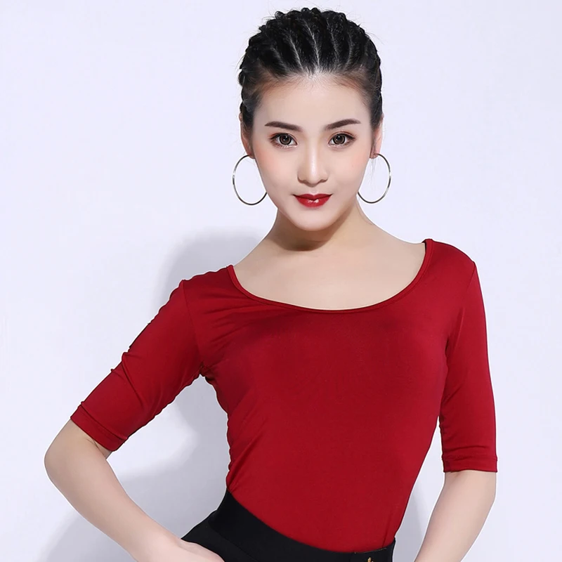Latin Dance Tops Red/Black /Brown Shirts Adult Women Dancing Practice Clothes Stardand Ballroom Dance Tops Comfort Wear VDB275