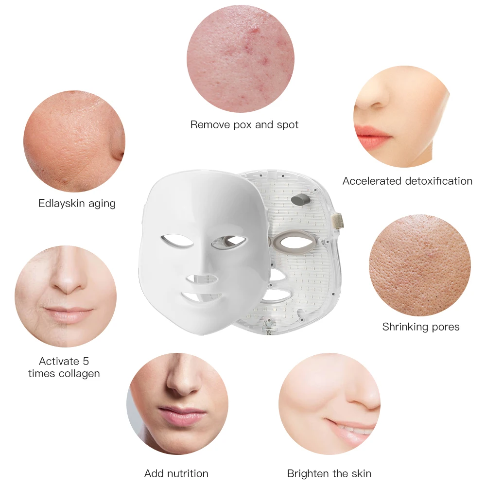 Светодиодный маска для лица, терапия, 7 цветов, светильник, уход за кожей, омоложение, красота, фотон, удаление морщин, акне, спа, инструменты для красоты лица