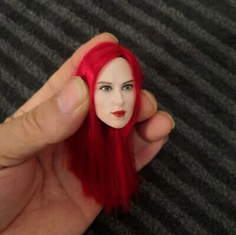 

1/6 Scale Scarlett Head Carved wIth Red Hair Fit 12'' pale skin Female Figure Body Star head carving toy Collection