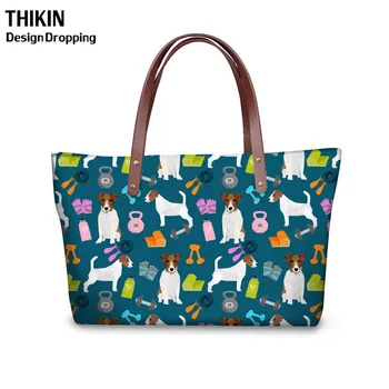 

THIKIN Women Handag for Shopper Jack Russell Terrier Printed PU Leahter Hand Bag Fashion Travel Females Top-Handle Shoulder Bags