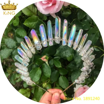 

Fashion Women Crystal Crowns Tiara Gold Wire Wrapped Smooth White AB Quartz Crowns Headband Bridal Crowns Hair Jewelry HG04KBCI