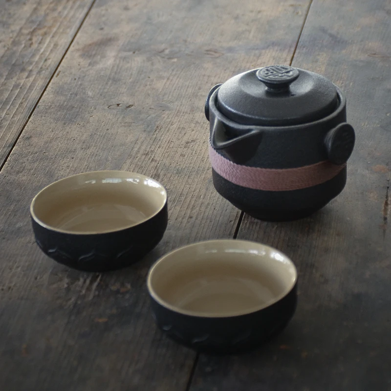 Tangpin Black Crockery Ceramic Teapots With 2 Cups a Tea Sets Portable Travel Tea Set Drinkware