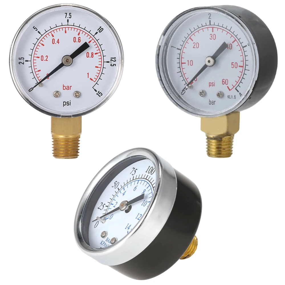 0-15PSI 0-1Bar пневматический компрессор для воздуха, гидравлический манометр, двухшкальный манометр, гидравлический пресс