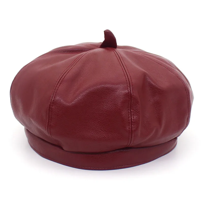Ditpossible Винтаж pu берет женские шапки Твердые gorras touca береты - Цвет: red