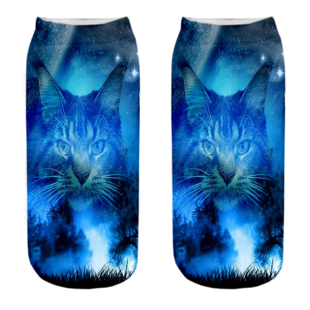 1 paar Neue 3D Druck Coole Mode Lustige Zwei Katzen Socken Frauen Kurze Sox Kunst Neuheit Geschenk Gothic Nacht Halloween männer Dropship – Detail 2