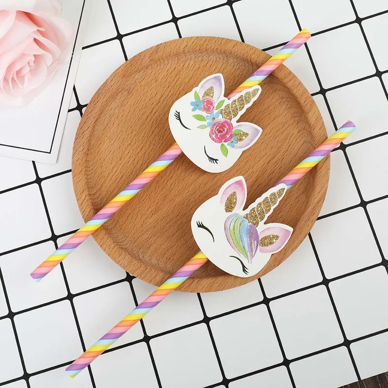 

20Pcs Unicorn decoration Paper drinking Straws For Baby Shower Kids Birthday party